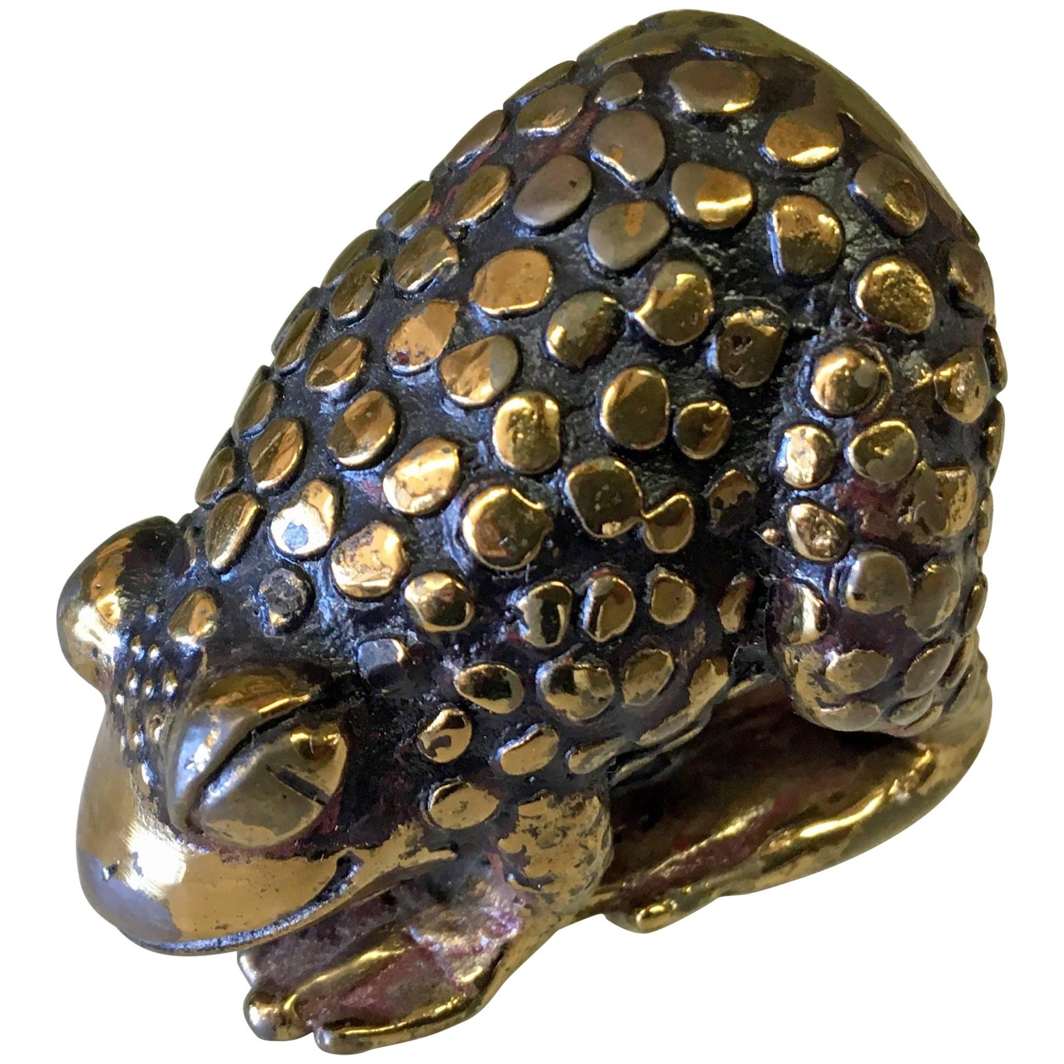 Rare Miniature Sculpture by Joseph Addotta Gold¬-Plated Bronze Frog Signed