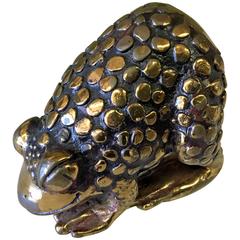 Rare Miniature Sculpture by Joseph Addotta Gold¬-Plated Bronze Frog Signed 3