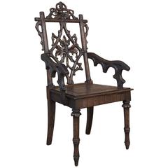 19th Century French Black Forest Musical Hand Carved Walnut Armchair