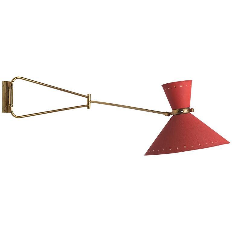 Red Swing Arm Wall Sconce by Rene Mathieu, circa 1950 at 1stDibs