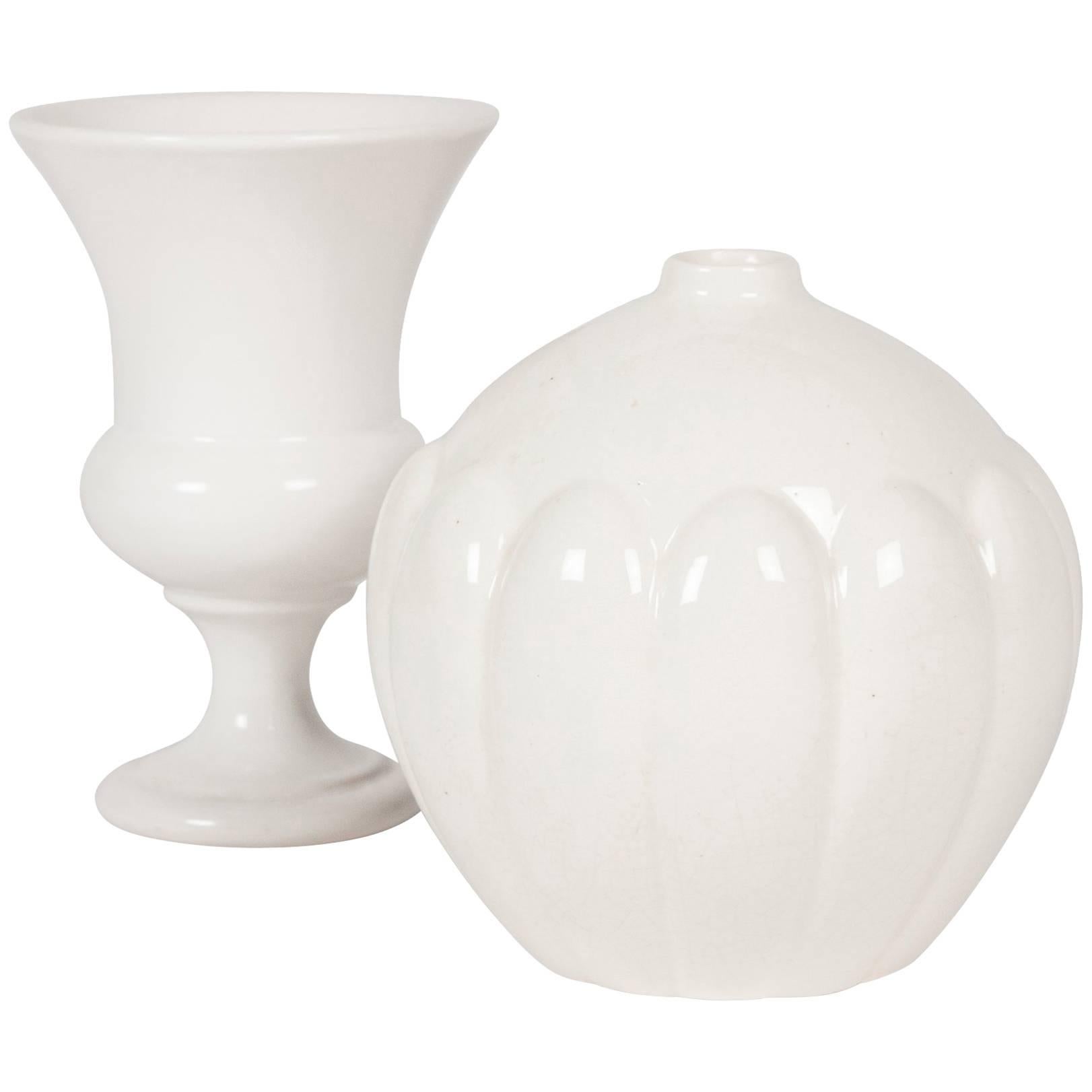 Two White Ceramic Vases, French, 1930s For Sale