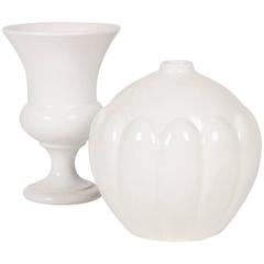 Vintage Two White Ceramic Vases, French, 1930s