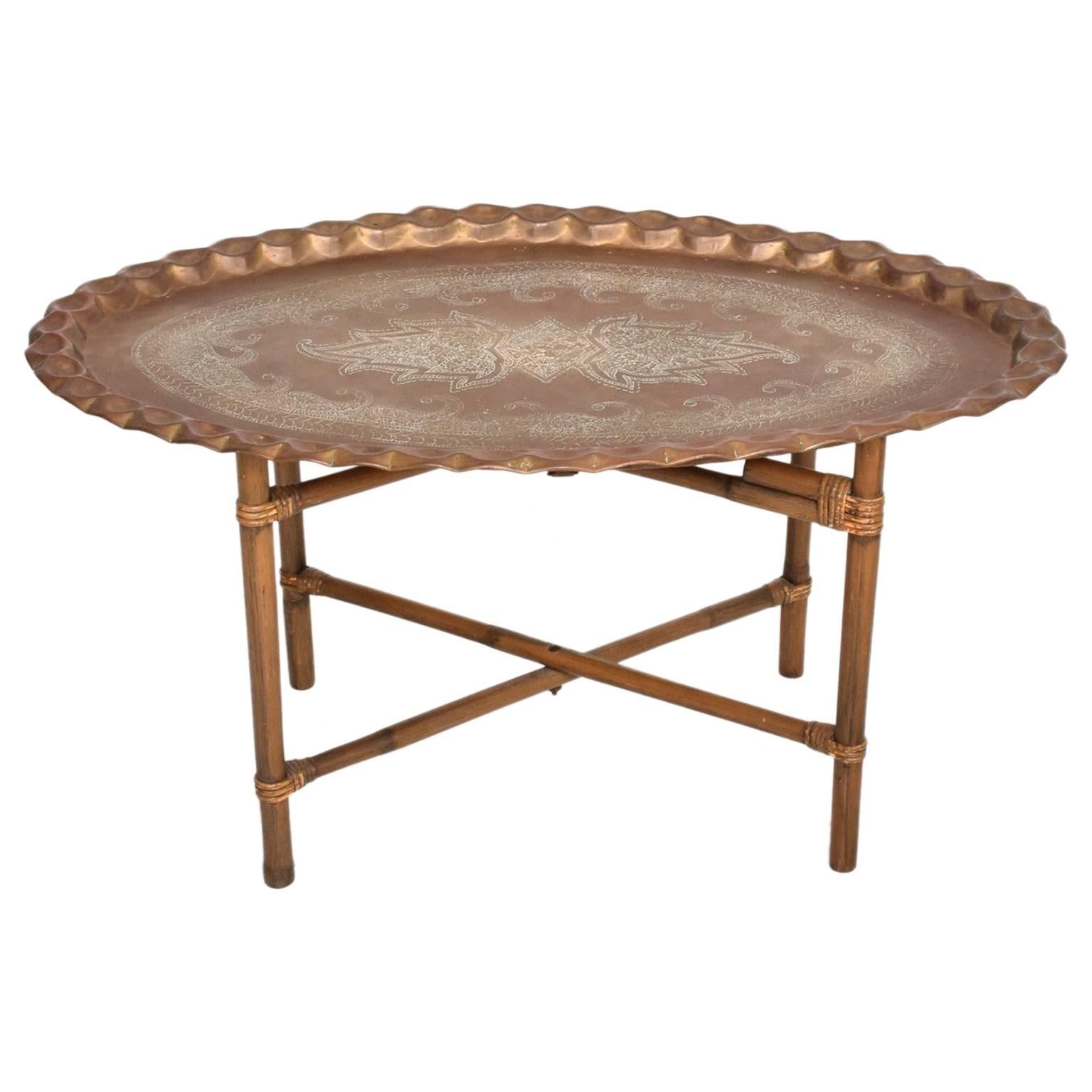 Anglo Indian Brass and Bamboo Coffee Table, Hollywood Regency
