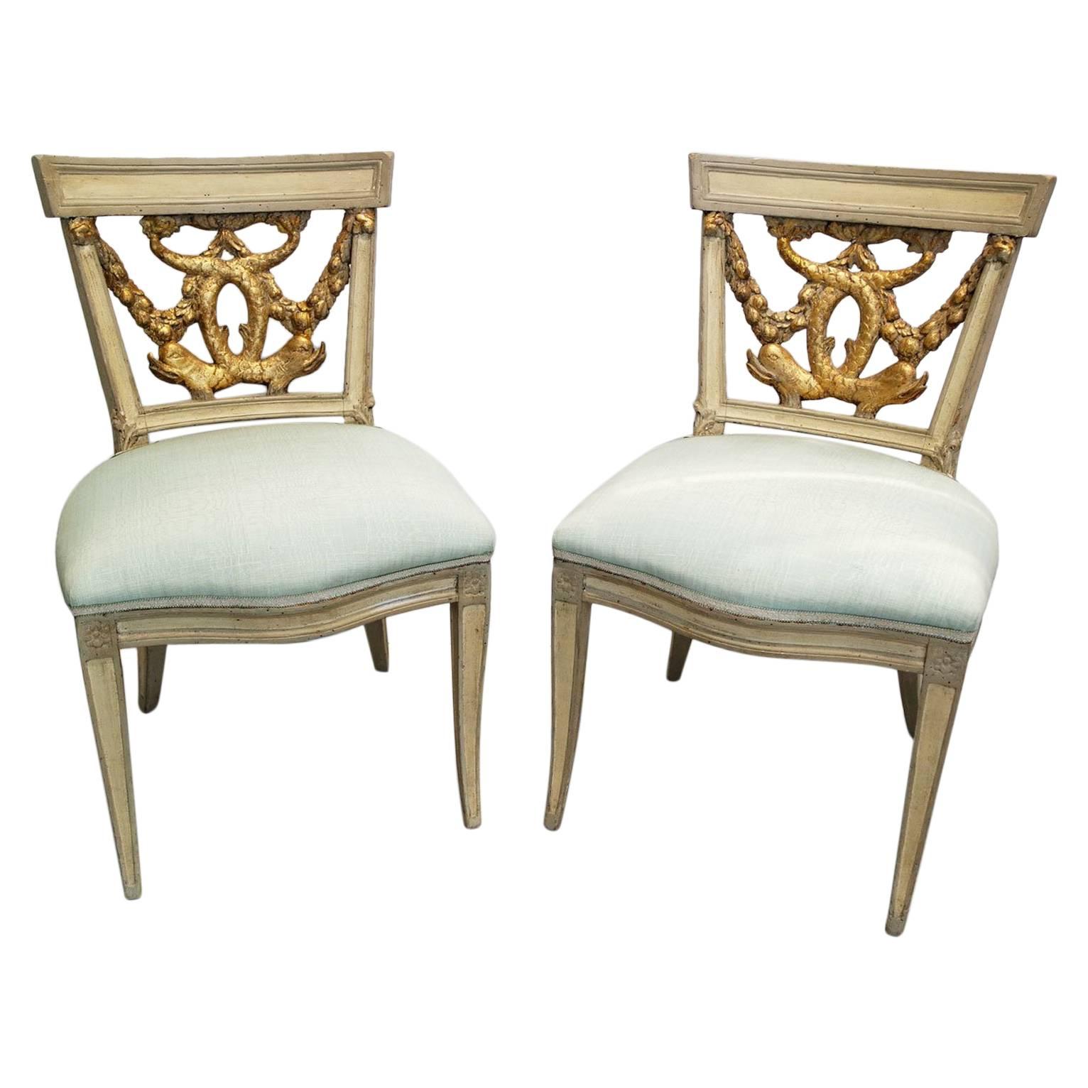 Pair of Italian Neoclassical Painted and Partial Gilt Side Chairs