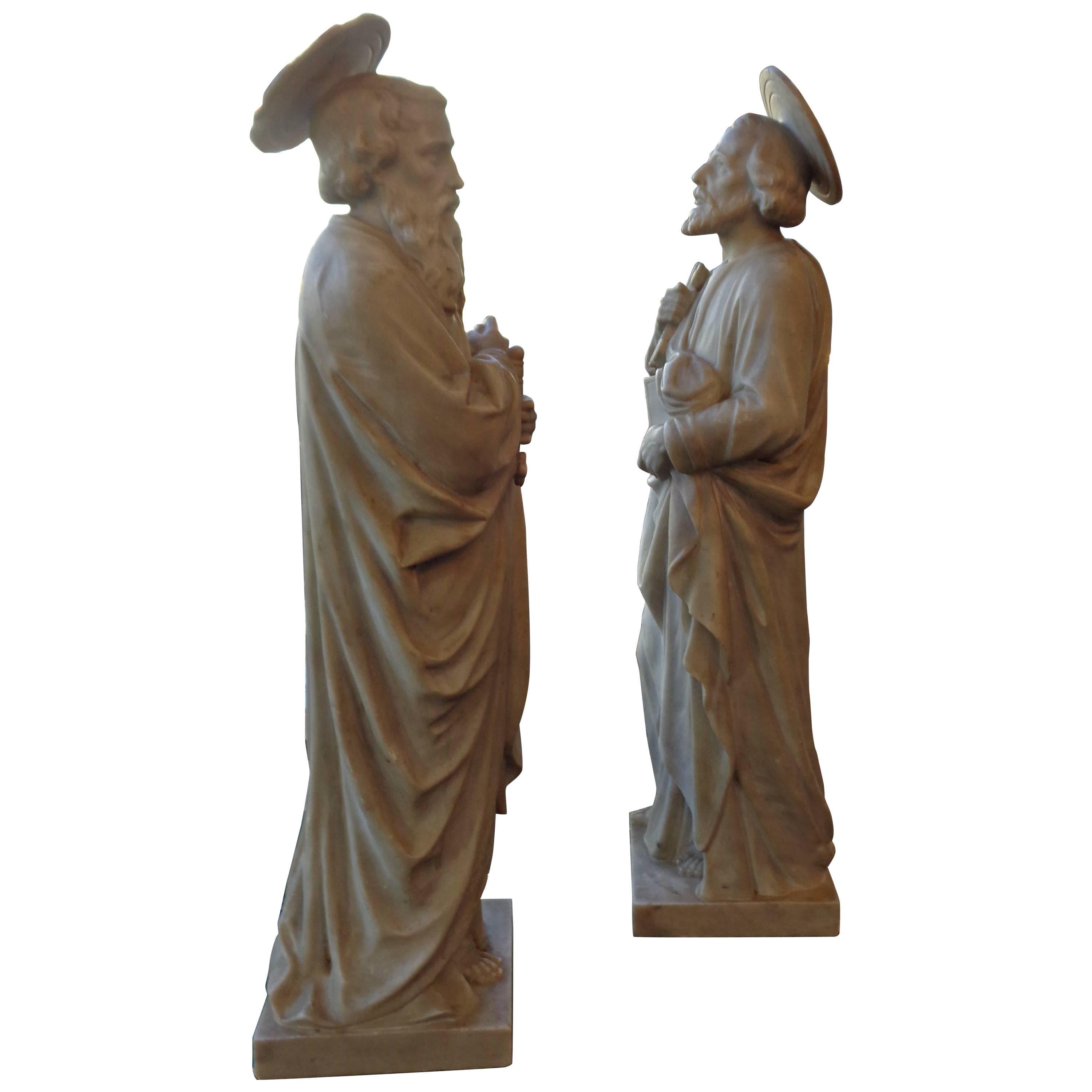 Antique Impressive Marble Statues of Saint Paul and St Peter For Sale