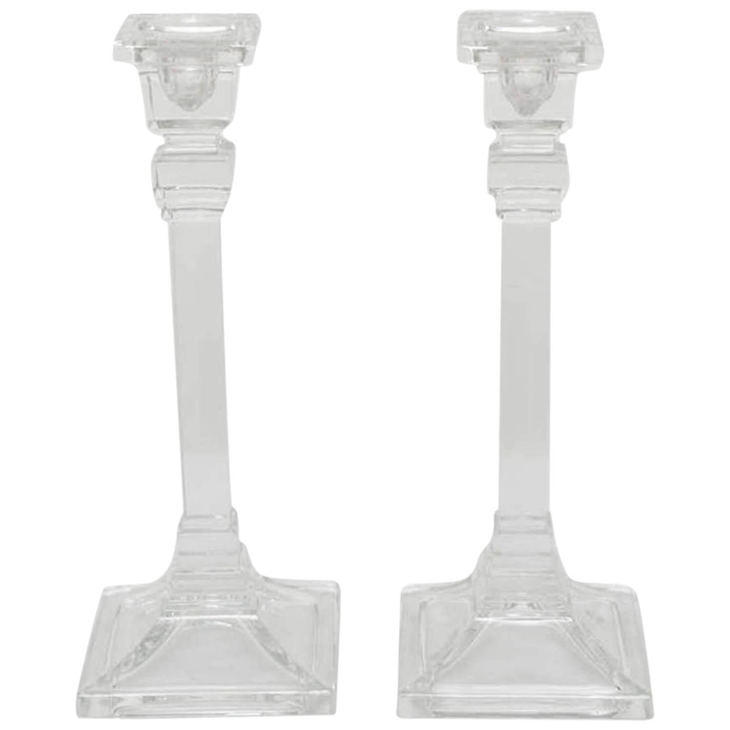 Pair of Glass Federal-Style Candlesticks