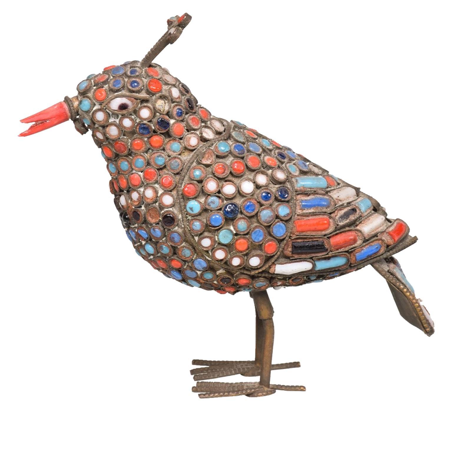 Antique Bird Sculpture with Colred Stones