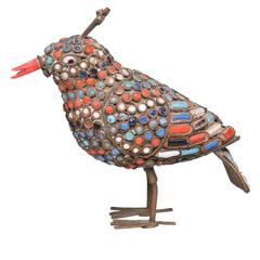 Antique Bird Sculpture with Colred Stones
