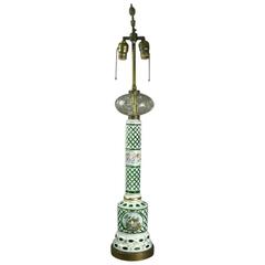 Monumental Antique Bohemian Style Opaline Cut to Emerald Lamp Base, circa 1930