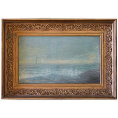 Early 20th Century Antique Ocean Oil Painting on Canvas in Giltwood Frame