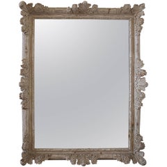 Large Louis XV Style Hand-Carved Wood and White Washed Mirror