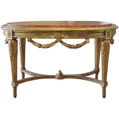 Early 20th Century Carved Rose Swag Giltwood Coffee Table