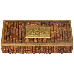 Antique Dresser Box with Equine Medal and Bamboo