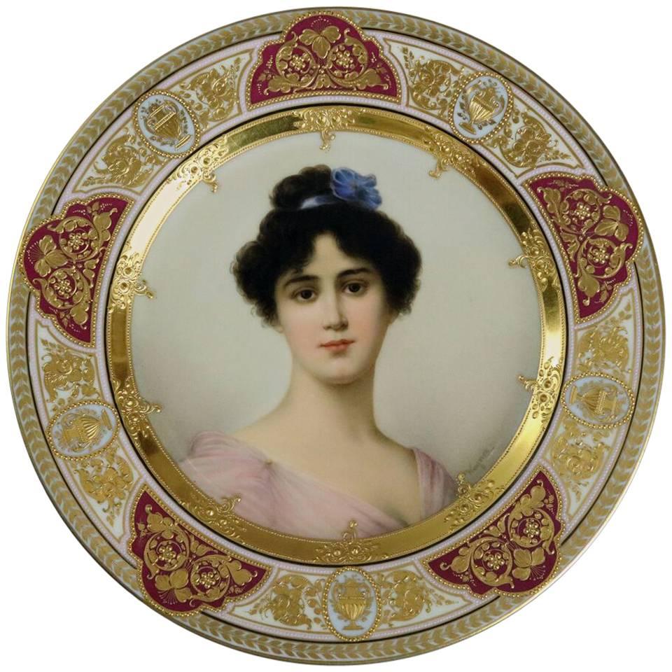 Royal Vienna Hand-Painted Portrait Plate "Sommer" Signed Wagner, circa 1910