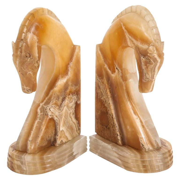 Italian Onyx Horse Art Deco Head Bookends For Sale at 1stDibs onyx