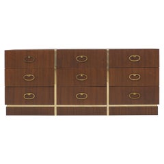 Walnut Dresser by Founders with Brass Accents and Hardware
