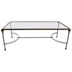 Steel Brass and Glass Coffee Table in the Style of Maison Jansen