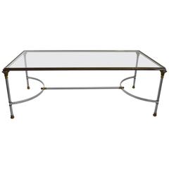 Steel Brass and Glass Coffee Table in the Style of Maison Jansen 9