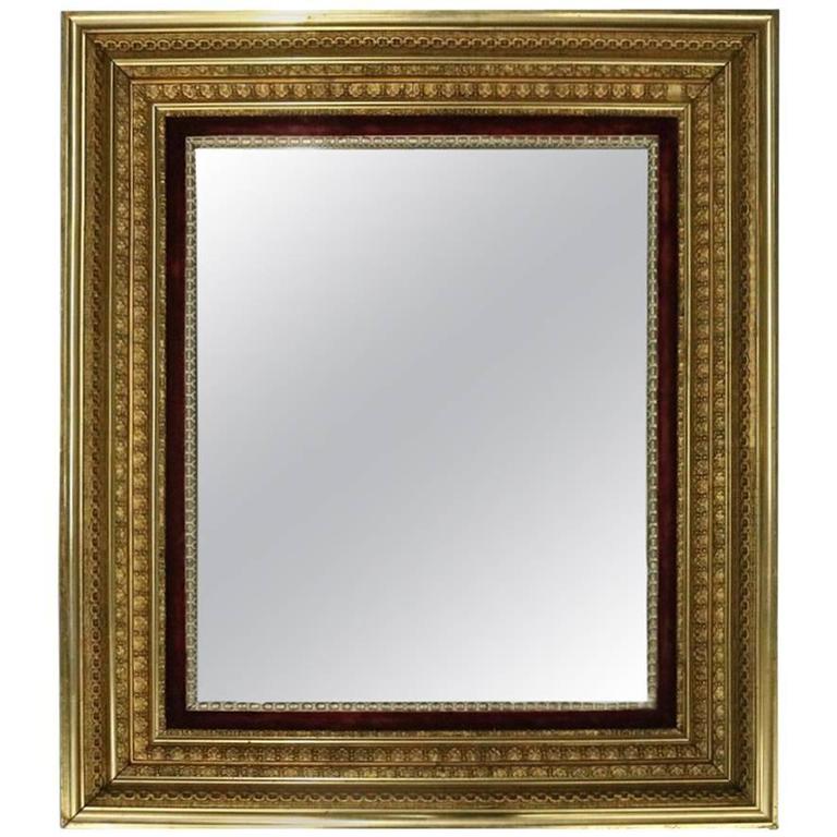 Antique 1st Finish Gold Gilt And Velvet Deep Frame Wall Mirror 1890