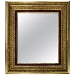 Antique 1st Finish Gold Gilt and Velvet Deep Frame Wall Mirror, 1890