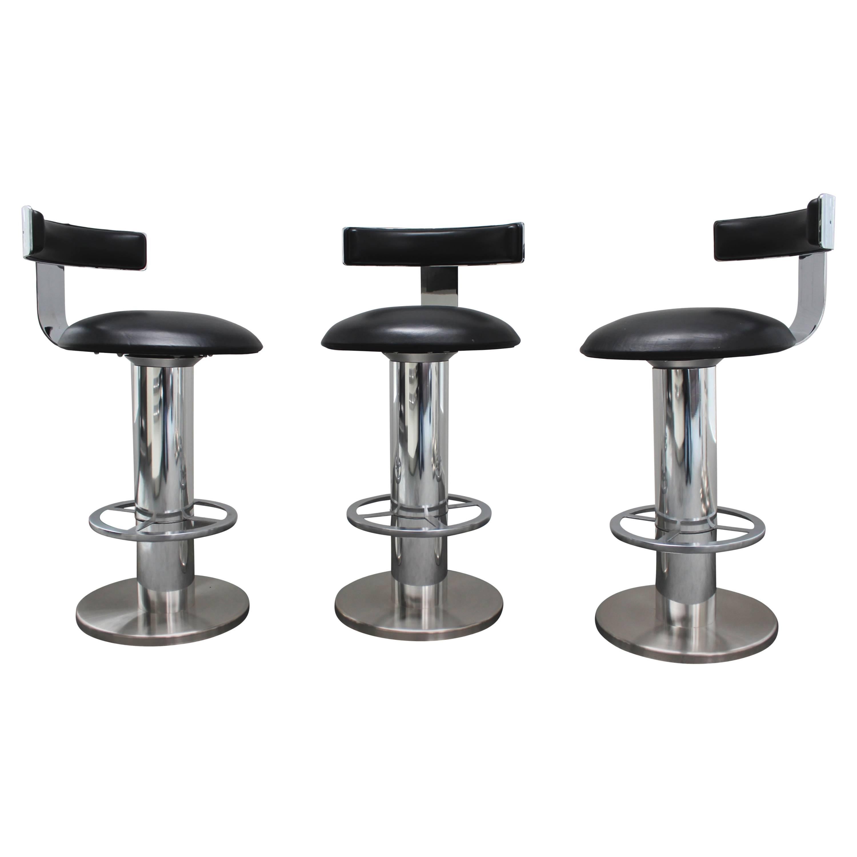 Designs for Leisure Chrome and Leather Bar Stools