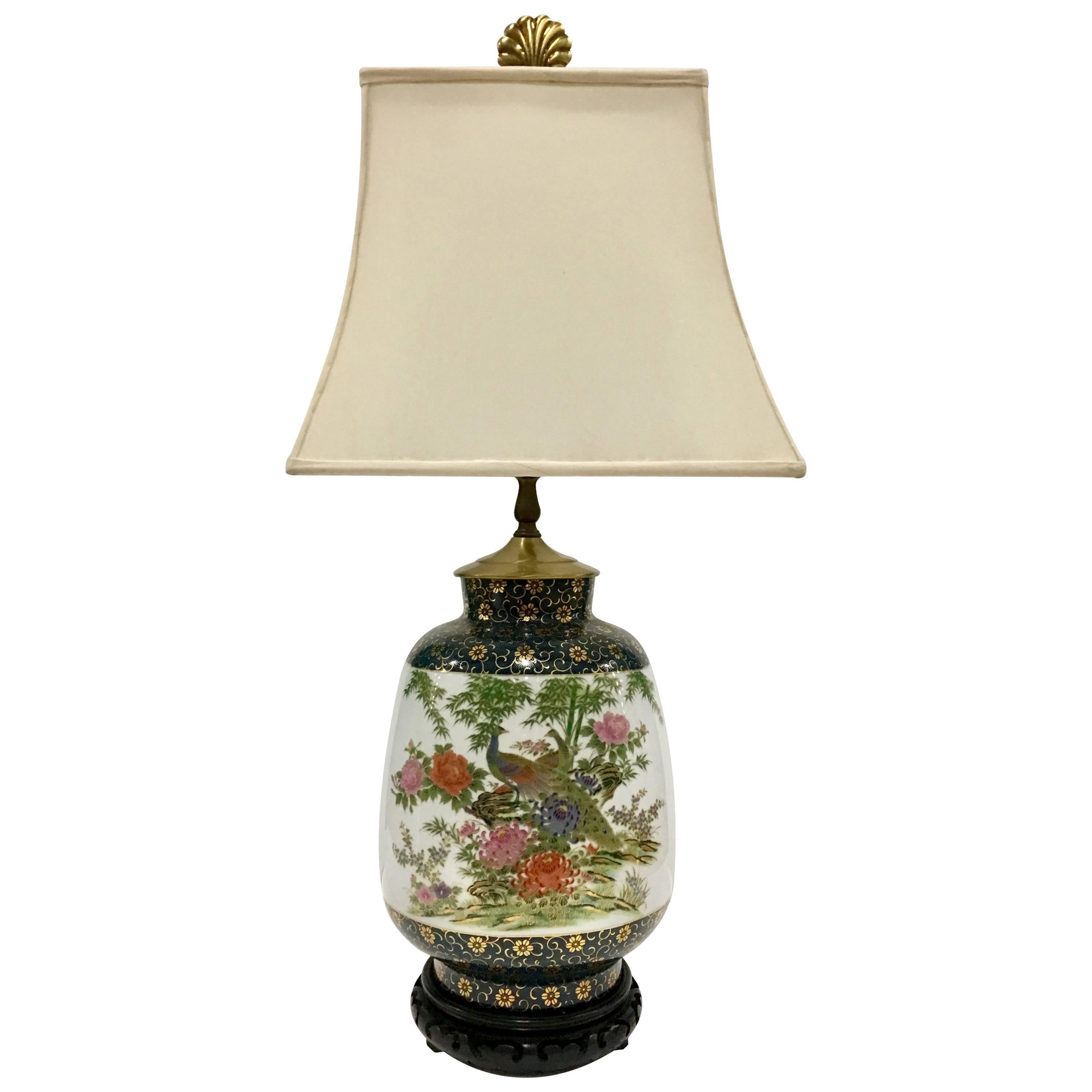 Vintage Frederick Cooper Hand-Painted Porcelain and Gilt "Peacock" Table Lamp