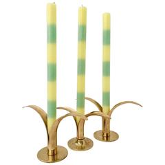 Mid-Century Set of Three Swedish Brass "Lily" Candle Holders by, Ystad
