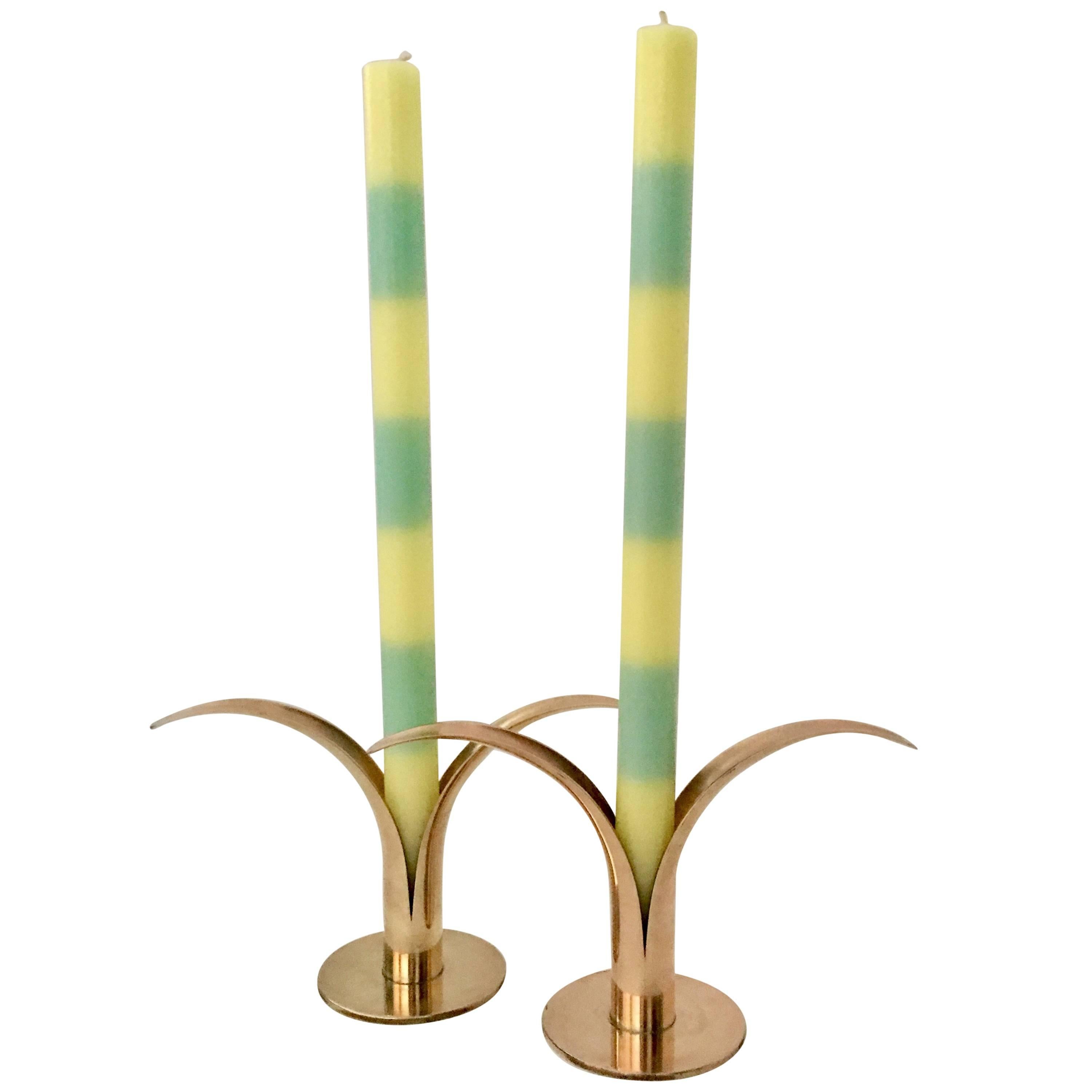 Pair of Mid-Century Swedish Brass "Lily" Candle Holders by, Ystad