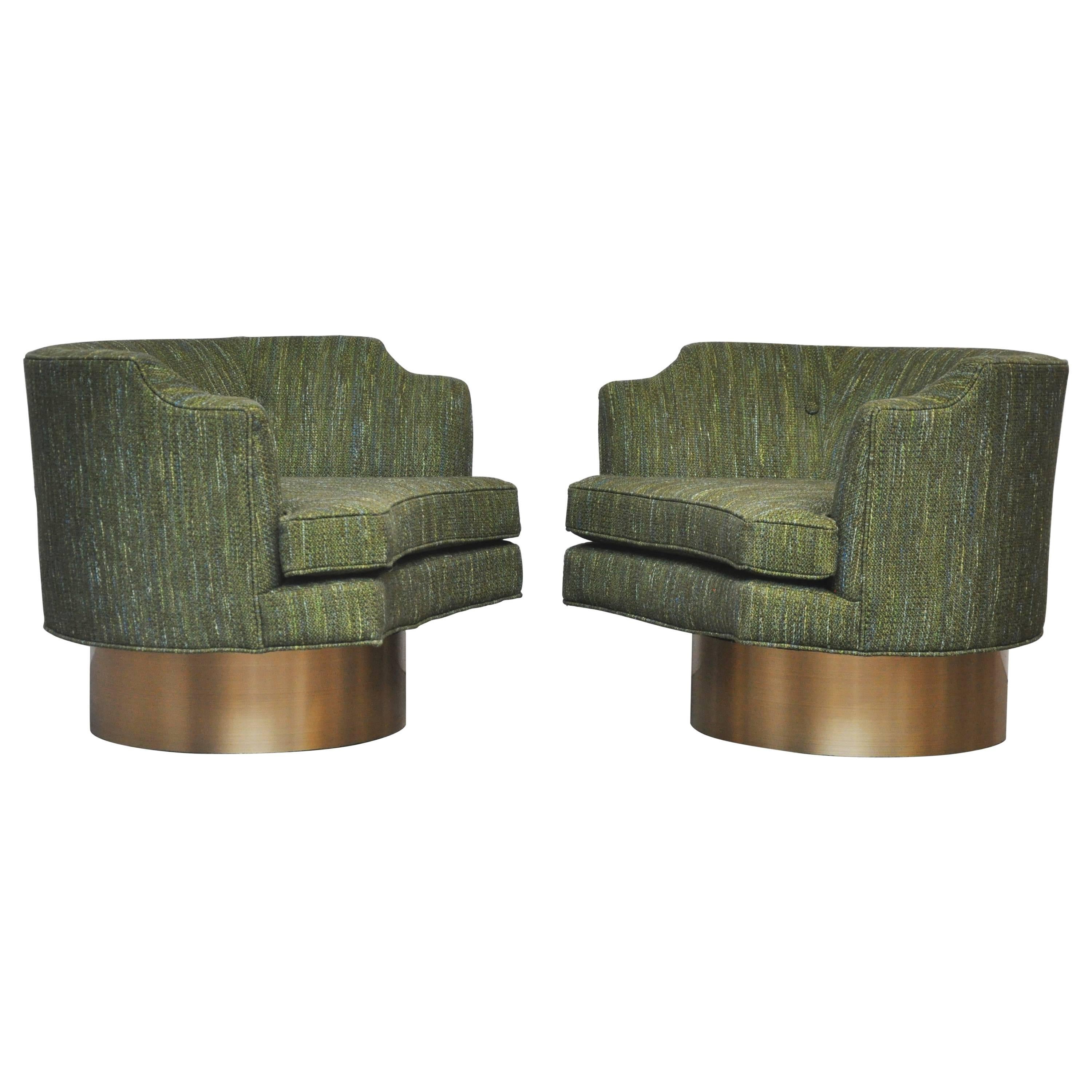 Harvey Probber Swivel Chairs on Brushed Brass Bases
