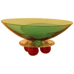 Barbini Vase Murano Art Glass 1980s, Special and Decorative Design Green Red