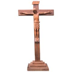 Antique Fine Detailed Early 1900s Carved Table or Church Altar Crucifix Corpus of Christ