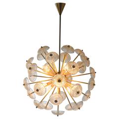 Brass and Glass Dandelion Sputnik Chandelier, Czechoslovakia, 1970