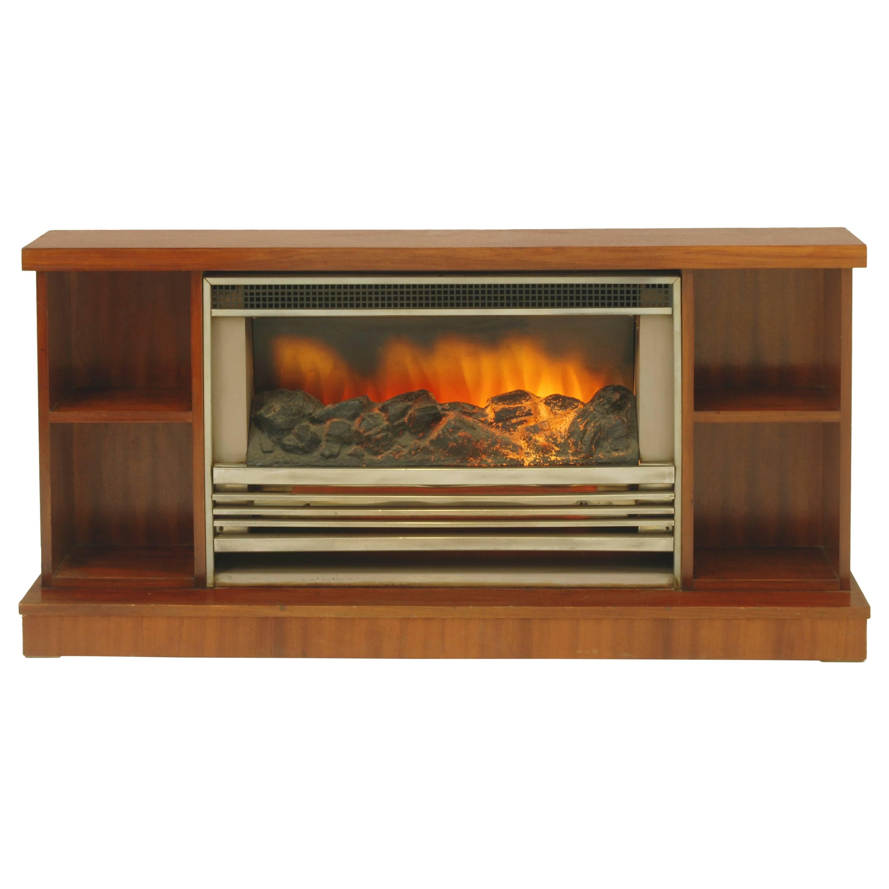 Electric Fire Place with Wooden Paneling from Czechoslovakia, 1960s For Sale