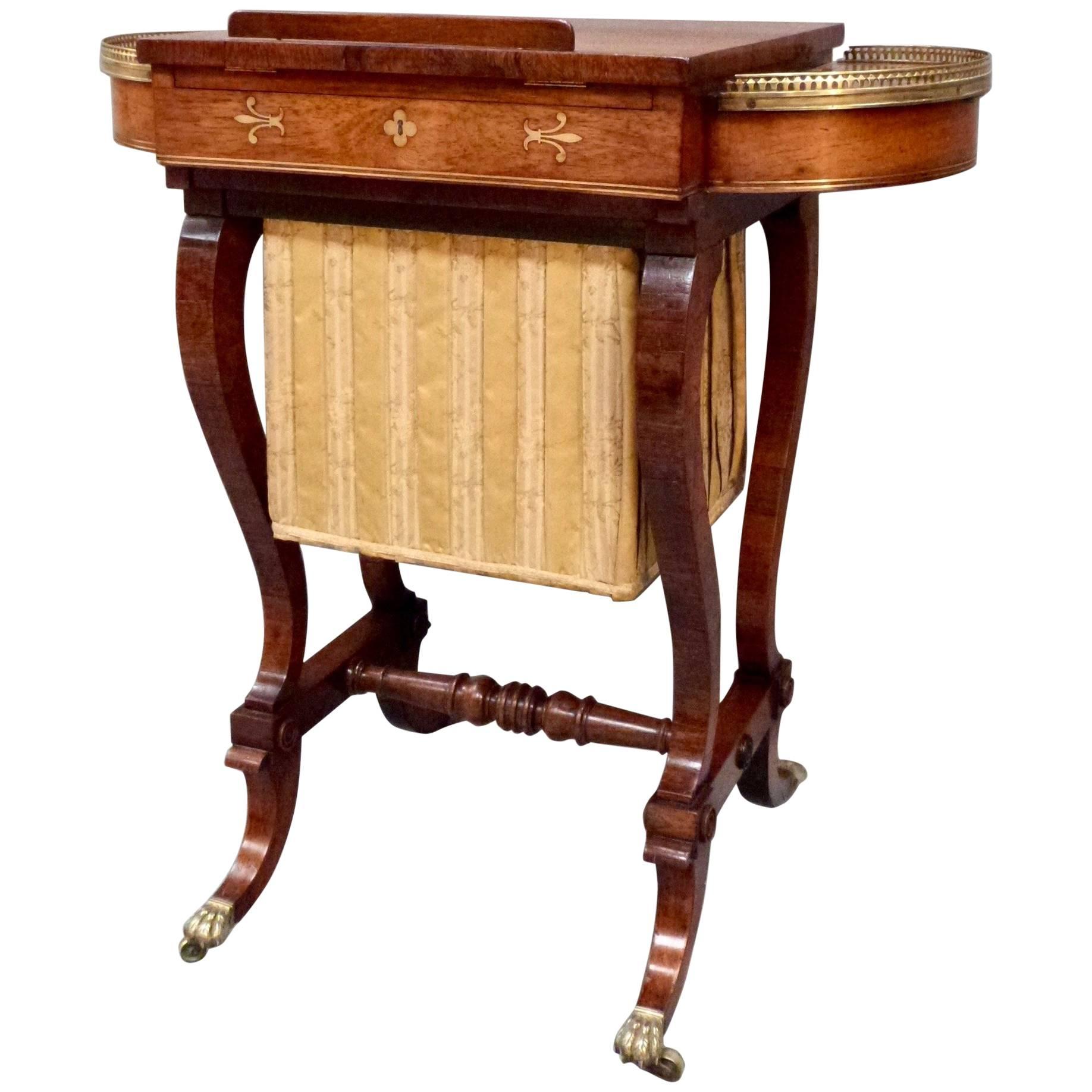 Fine Regency Rosewood Brass Inlaid Games and Sewing Table For Sale