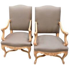 Antique Pair of 19th Century French High Back Armchairs