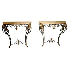 Pair of 20th Century French Wrought Iron Console Tables