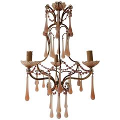 Antique 1920 French Pink Opaline Drops Murano Chandelier
