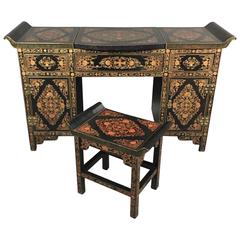 1940s Chinese Export Lacquer Decorated Dressing or Console Table