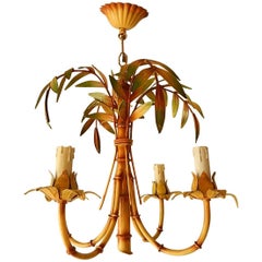  1950 French Tole Palm Tree Four-Light Chandelier
