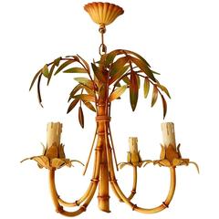 1950 French Tole Palm Tree Four-Light Chandelier 1