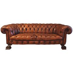 1920s English Brown Leather Chesterfield Sofa, Re-Leathered, 1970s