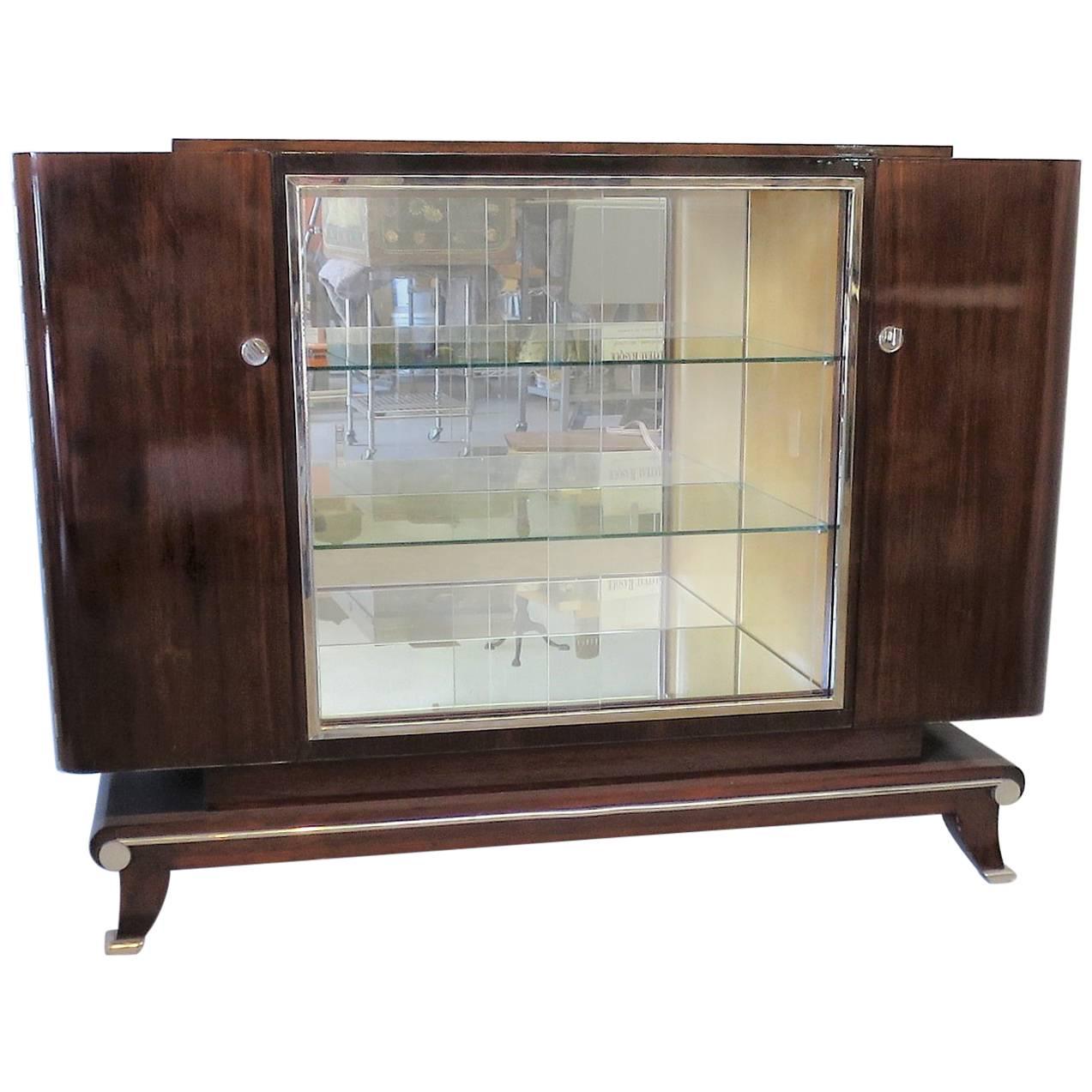 Art Deco Display Cabinet in Mahogany, Glass and Mirror