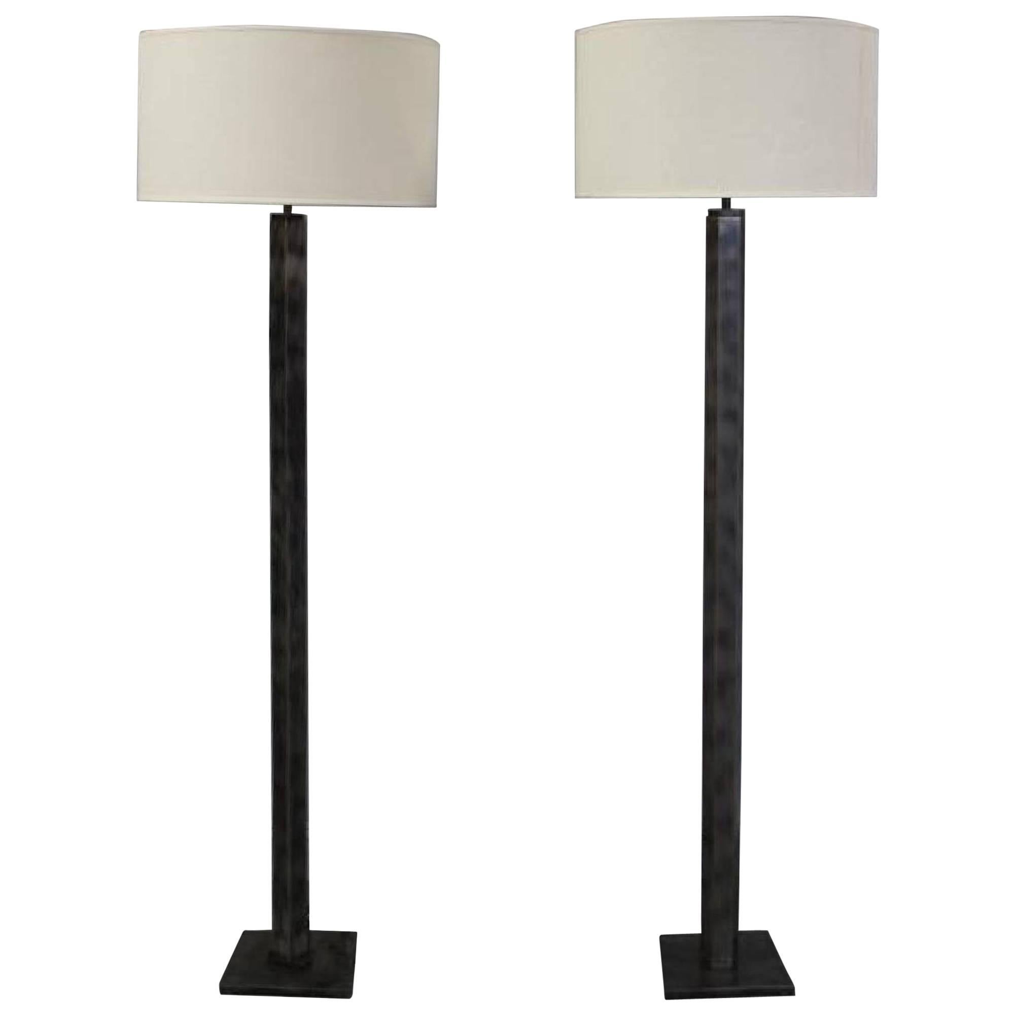 Pair of Industrial Steel Floor Lamps