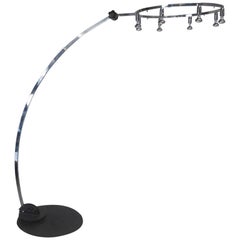 Unusual Chrome Floor Lamp Extension Curved Arm Articulated Round Top