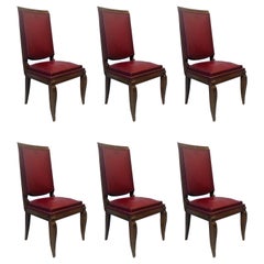 Six Art Deco Dining Chairs in Beech Tight Frame Original Faux Leather