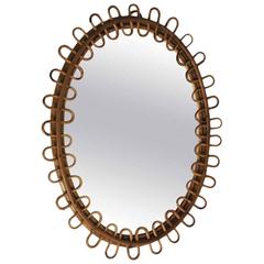 Beautiful French Bamboo Rattan Wall Mirror, 1960s 3