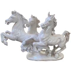 Large Italian Blanc de Chine Sculpture of Running Stallions