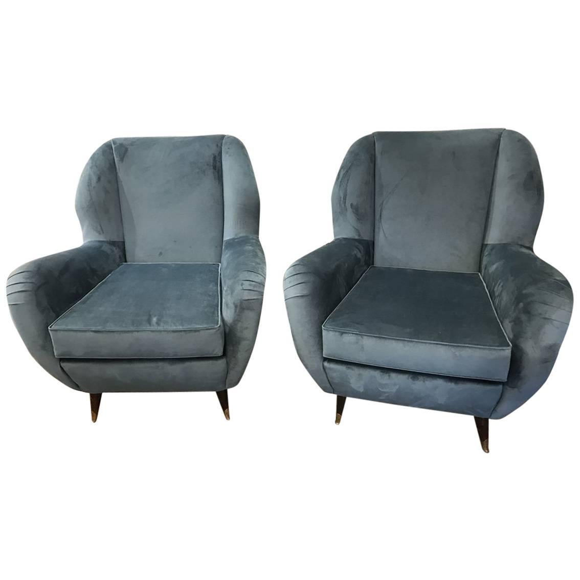 Beautiful Pair of Reupholstered Italian Armchairs, circa 1960 For Sale