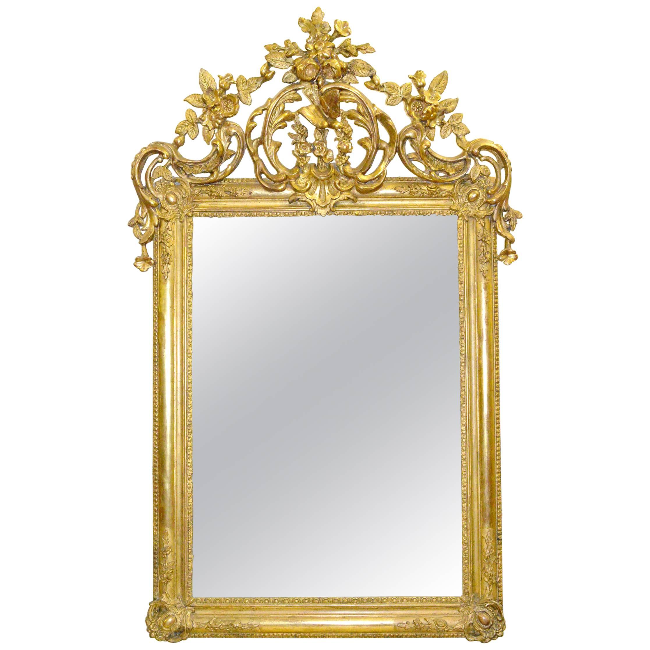 Elaborately Carved French Large-Scale Giltwood Mirror For Sale