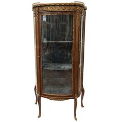 Antique 19th Century French Display Cabinet Ormolu Mounts Marble Glazed Serpentine